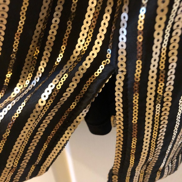 Black with Golden Sequencing Romper, Sheer Long Sleeves & Cold Shoulder - Picture 5 of 14